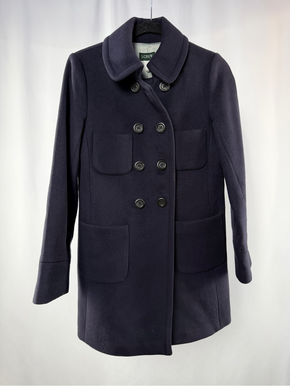 J. Crew Women's Navy‎ Double Breasted Wool Cashmere Blend Trench Coat Size 2